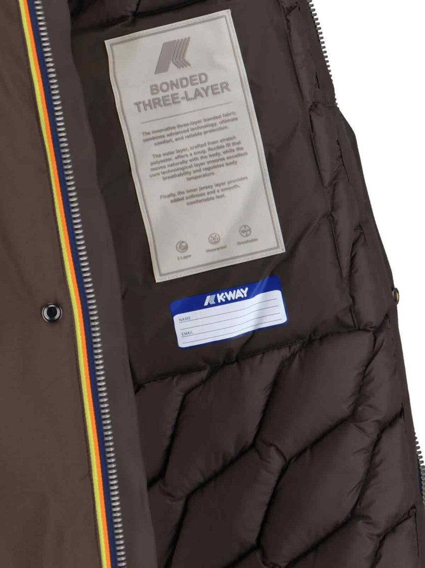 K-Way Padded Green Jacket With High Collar