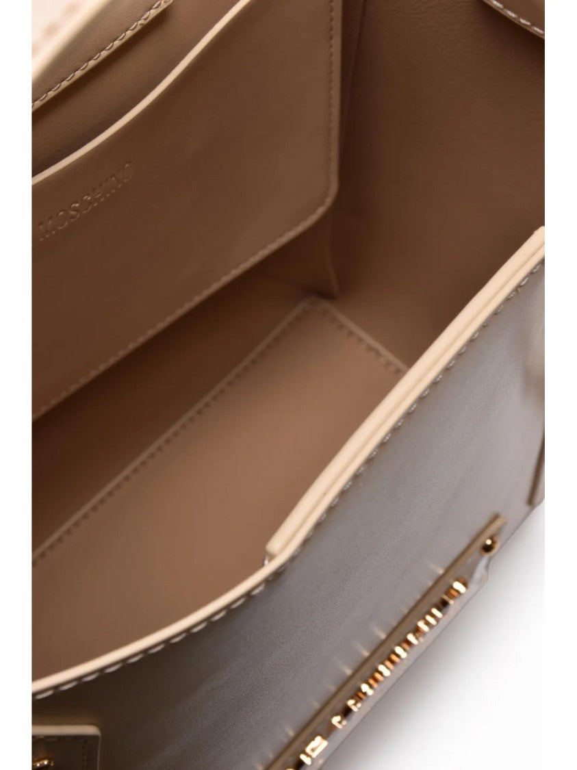 Love Moschino Beige Studded Polyurethane Bucket Shoulder Bag