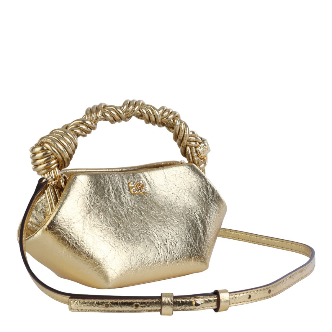 Ganni Crinkled Metallic Gold Geometric Bag