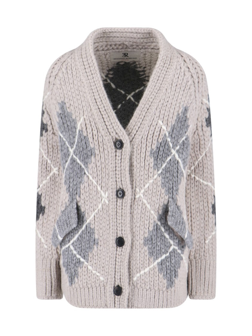 Ermanno Scervino Argyle Knit Cardigan – Beige