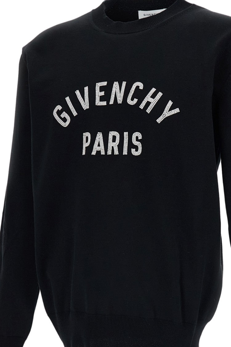 Givenchy Cotton Knit Pullover Sweater With Beaded Logo Emblem