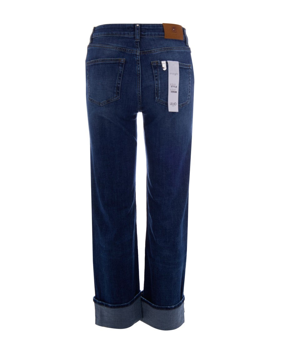 Liu Jo Stonewash Stretch Denim Jeans With Cuffed Hem