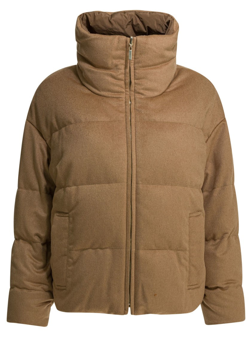 Max Mara Cropped Tailored Puffer Jacket In Luxurious Camel Fabric