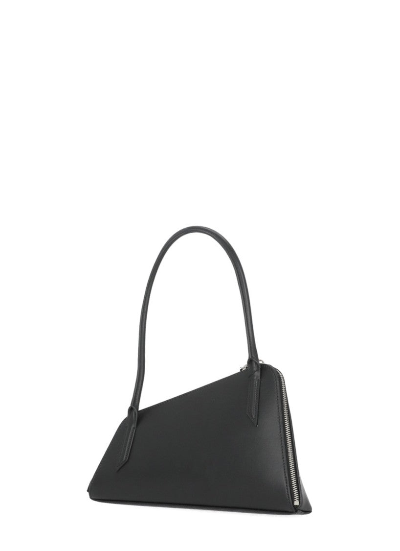 The Attico Triangular-Shaped Black Leather Shoulder Bag With Zip Closure