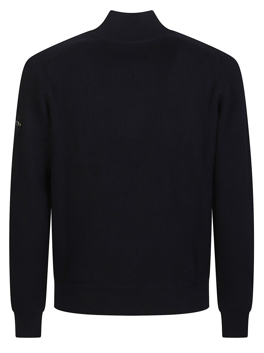Stone Island Basic Half Zip Ribbed Cotton Sweater