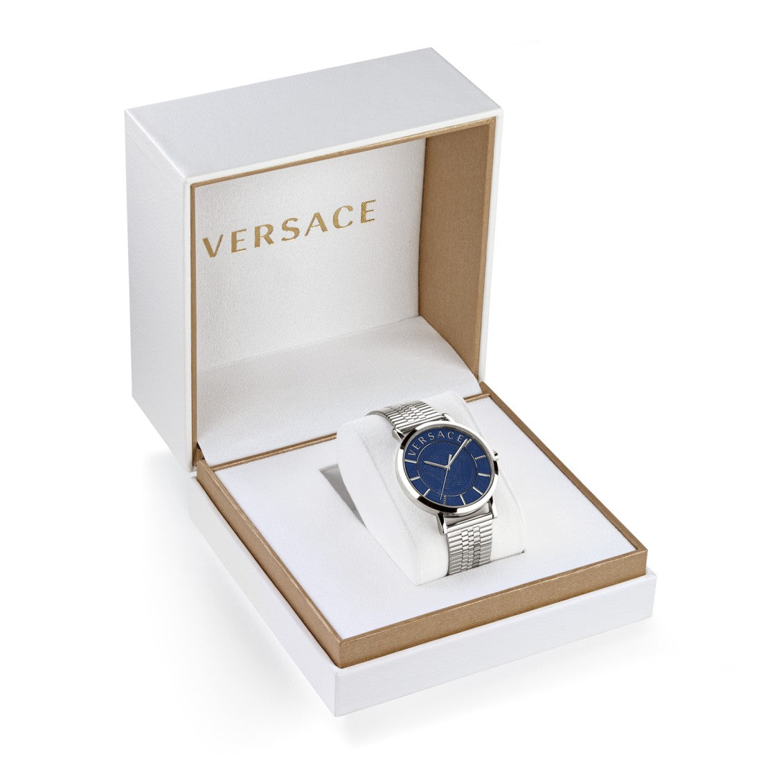 Versace 40 Mm Stainless Steel Analog Watch With Blue Dial
