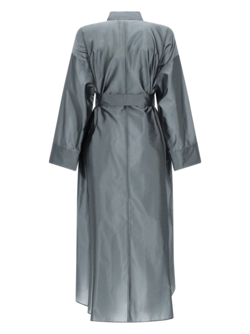 Max Mara Grey Midi Chemisier Dress With Button-Down Front And Matching Belt