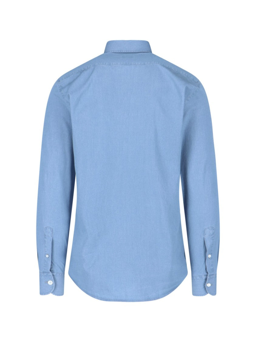 Zegna Blue Tailored Cotton Classic Collar Shirt