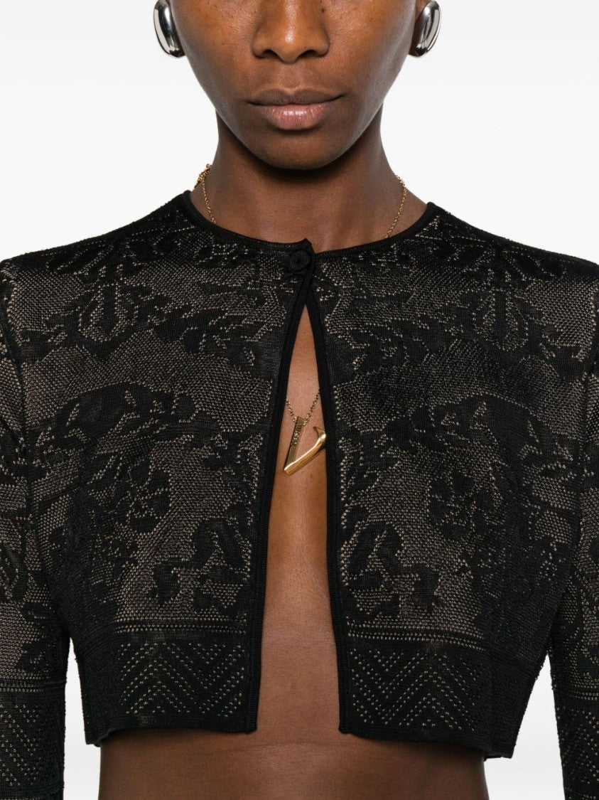 Twin-Set Cropped Sweater With Black Lace Overlay