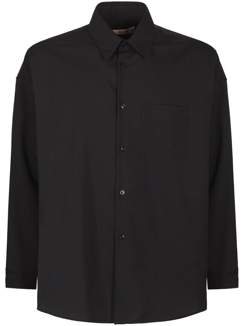 Marni Relaxed Fit Button-Up Shirt In Smooth Virgin Wool
