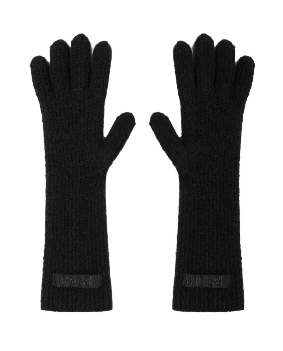 Jacquemus Ribbed Knit Gloves With Grosgrain Tag And Embroidered Logo