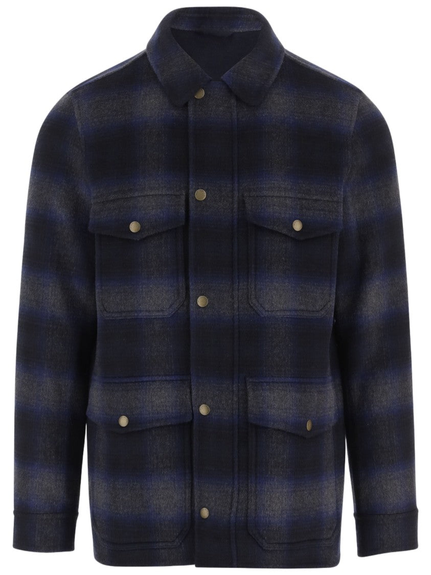 Woolrich Multi Check Pattern Wool-Blend Flap Pockets Shirt
