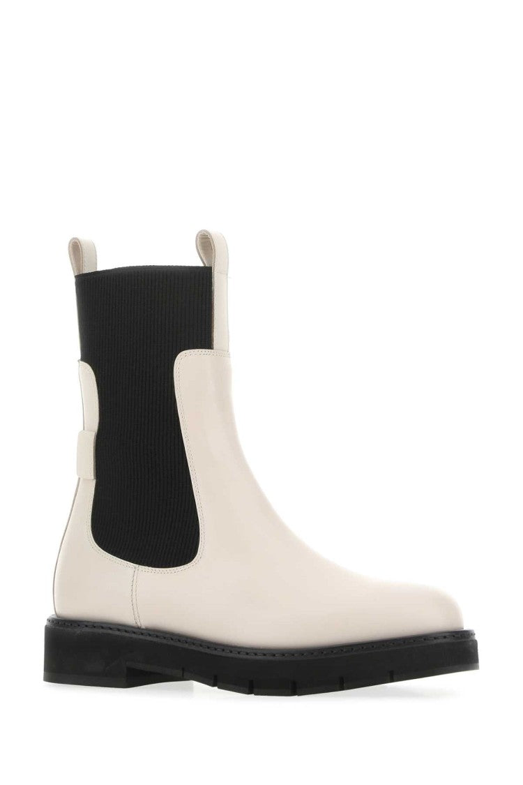 Salvatore Ferragamo Ivory Leather Rook Ankle Boots