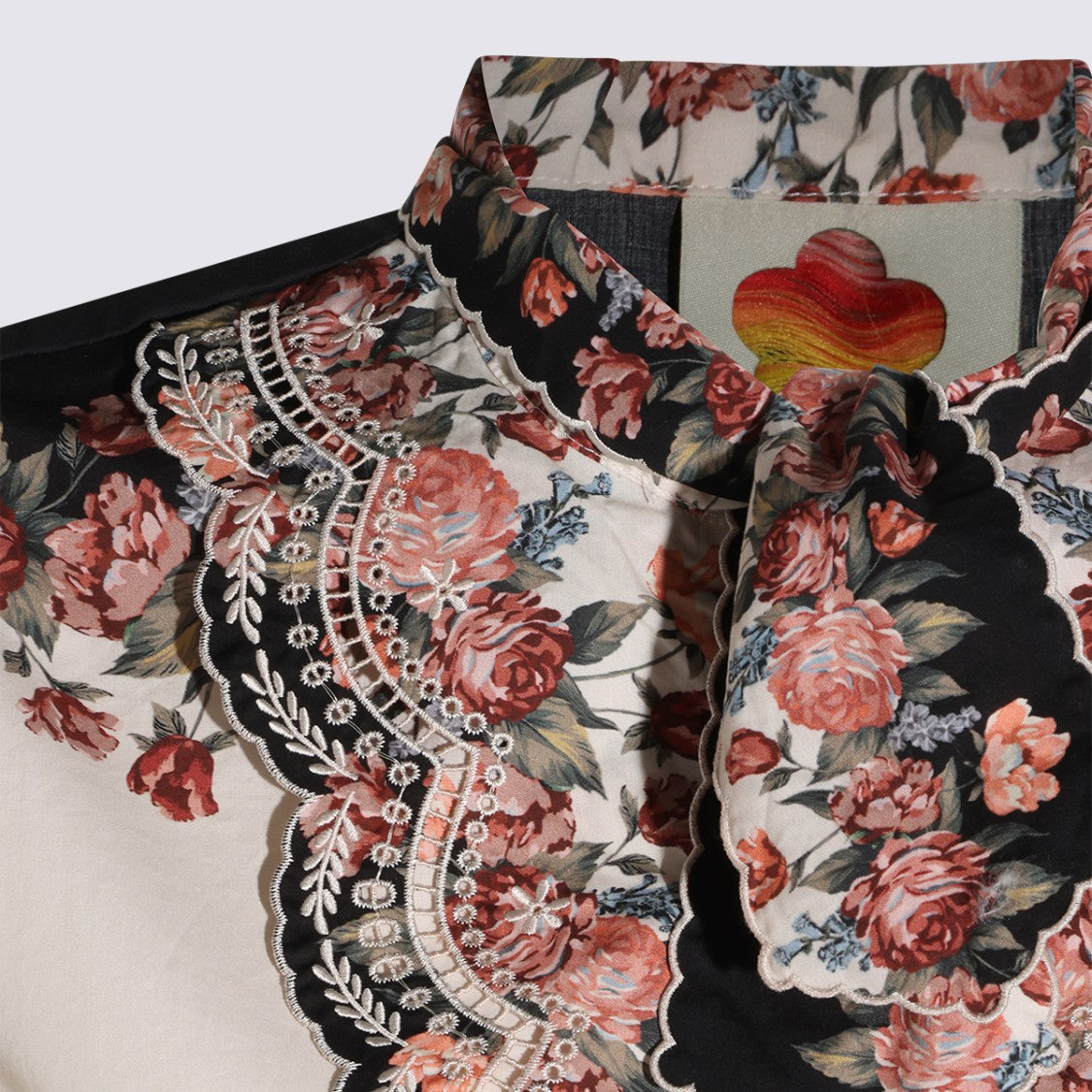 Farm Rio Floral Bow Tie Lace High Neck Shirt