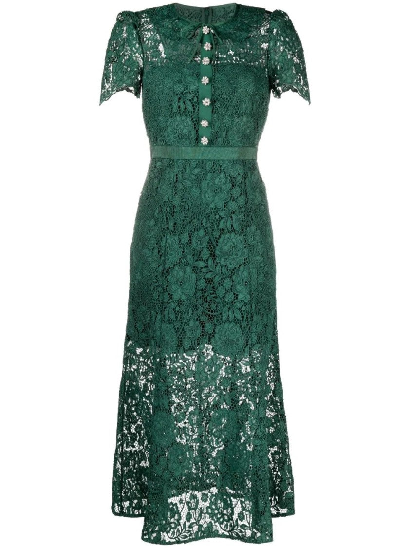 Self-Portrait Green Cord Lace Midi Dress
