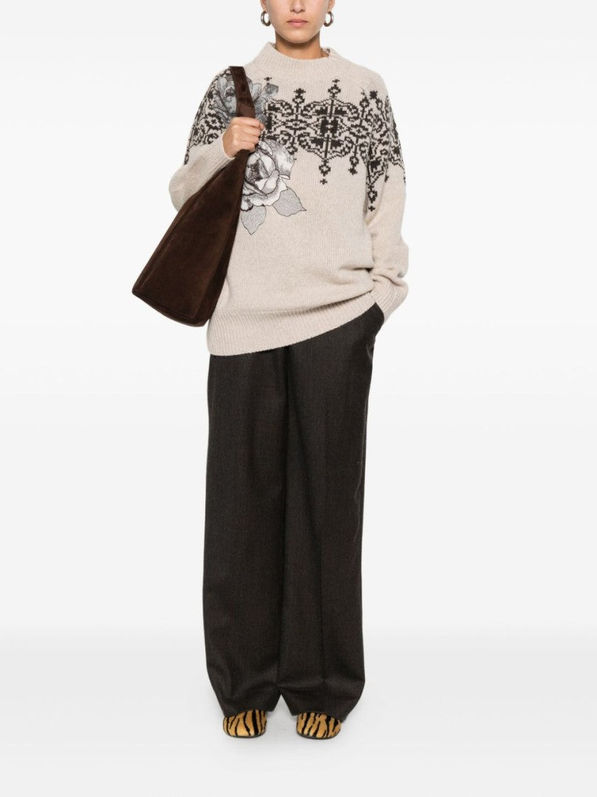 Blugirl Brown Wool Sweater With Geometric Pattern