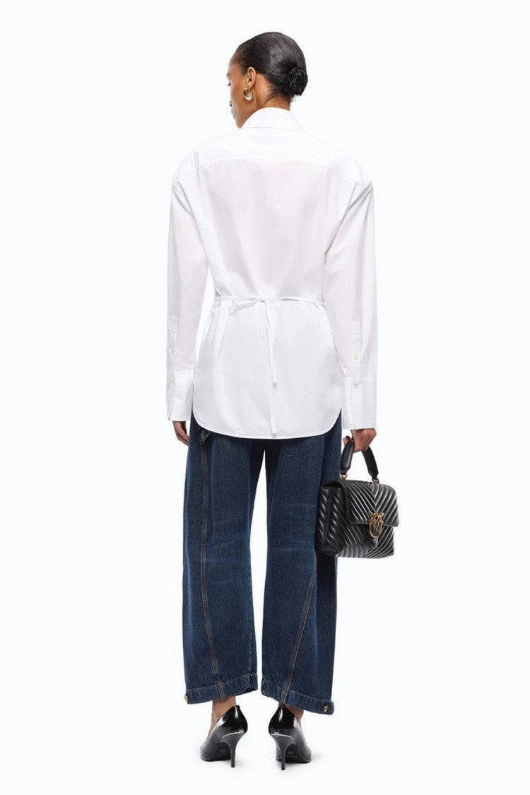 Pinko White Cotton-Lyocell Blend Point-Collar Shirt