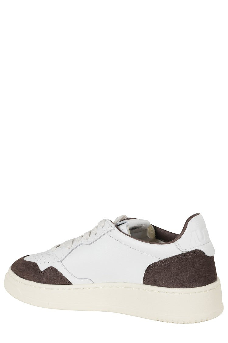 Autry White And Mahogany Medalist Low Suede Accents Leather Sneakers