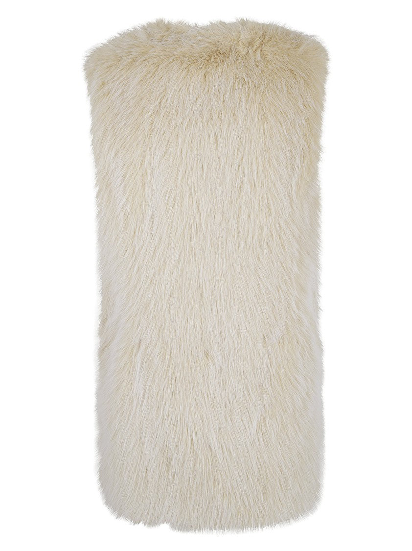 Herno Sleeveless White Waistcoat With Faux Fur Texture