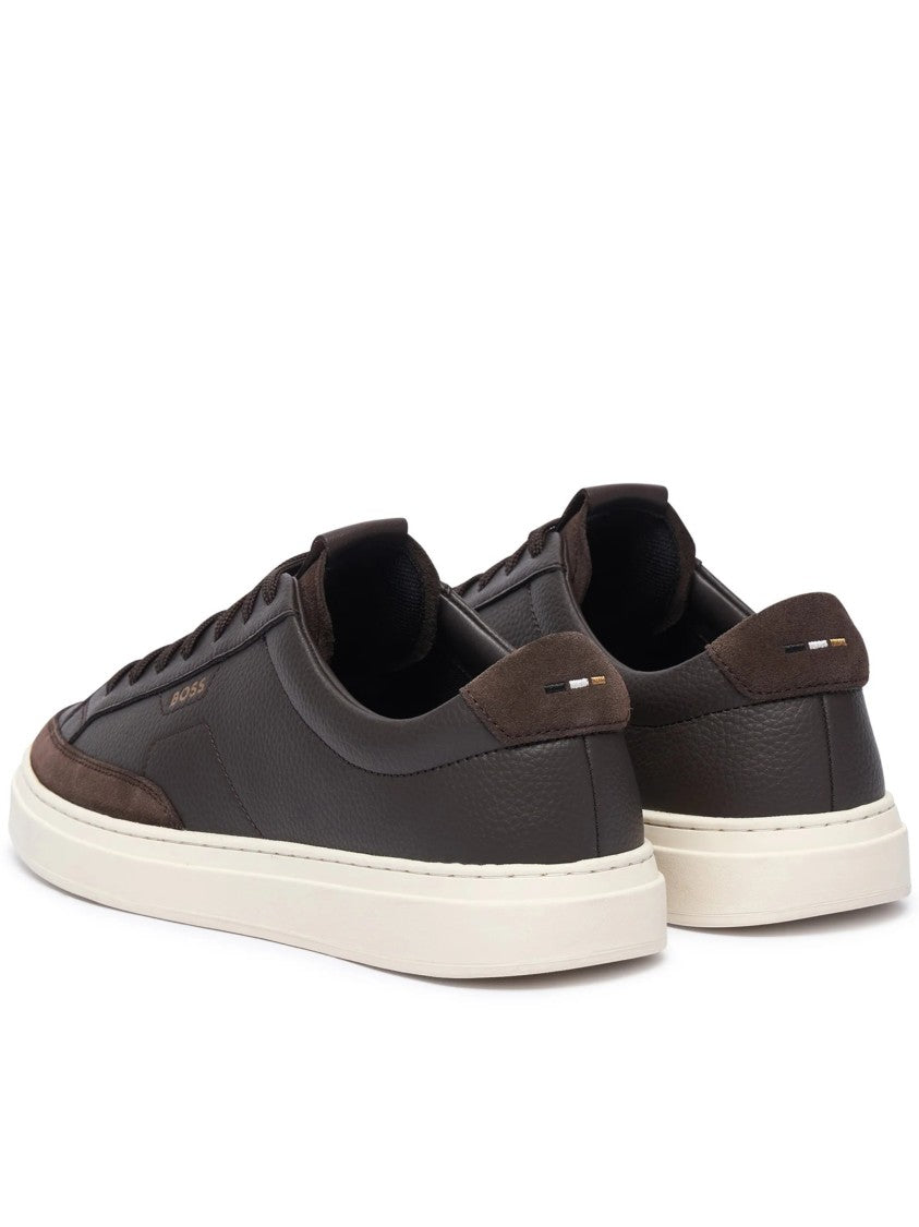 Hugo Boss Dark Brown Textured Leather Sneakers