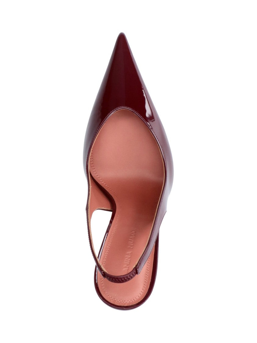 Amina Muaddi Burgundy Anok 105 Patent Leather Stiletto Pumps