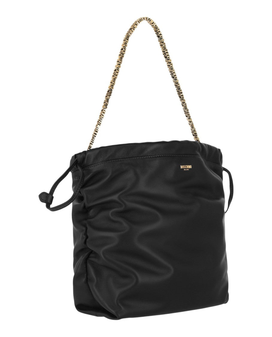 Moschino Drawstring Lettering Chain Shoulder Bag