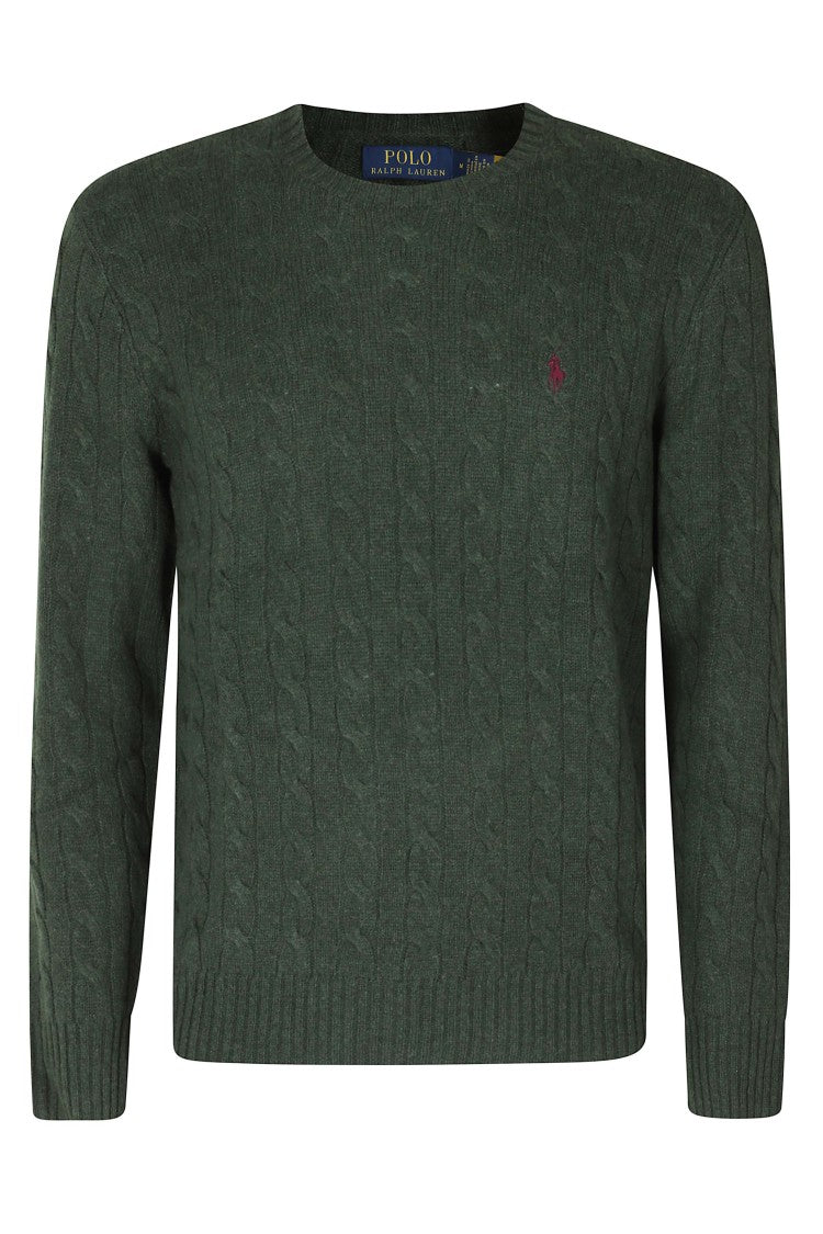 Polo Ralph Lauren Green Cable Knit Wool-Cashmere Pullover Sweater