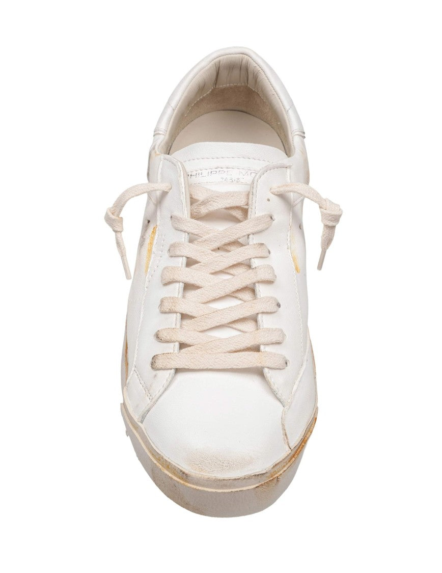 Philippe Model Prsx White Leather Sneakers With Vintage Effect