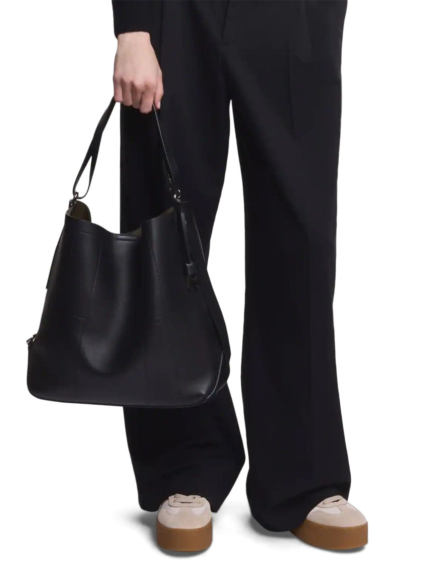 Hogan Black Leather Tote Bag With Design