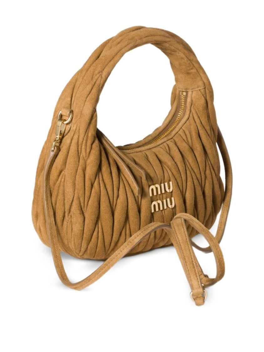 Miu Miu Matelassé Caramel Hobo Bag With Gold-Tone Hardware