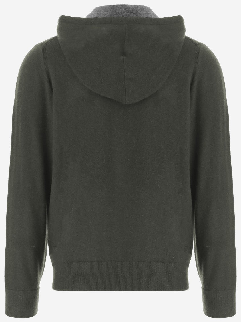 Vince Dark Green Drawstring Zip-Up Cashmere Hoodie
