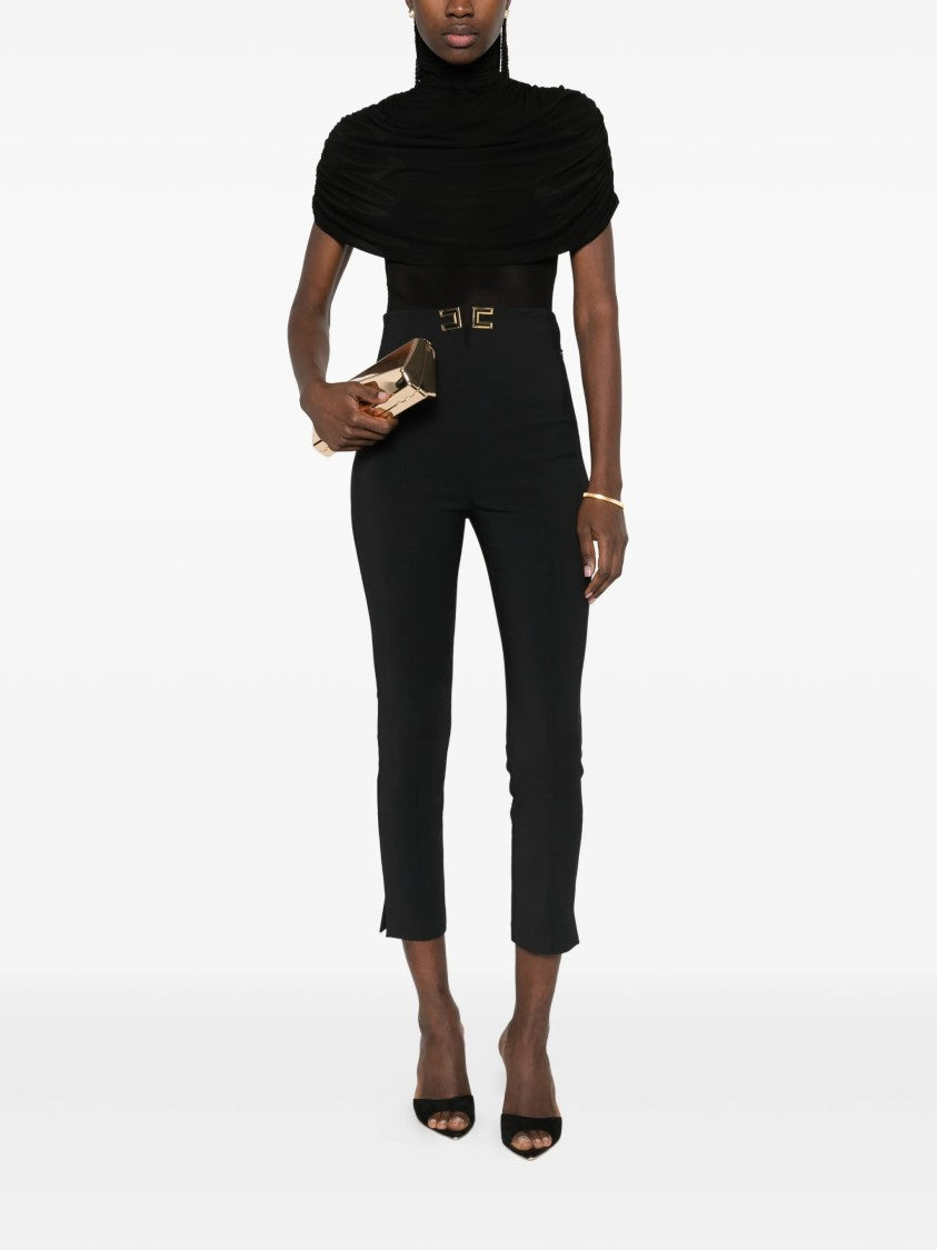 Elisabetta Franchi High-Waisted Cropped Black Double Buckle Pants