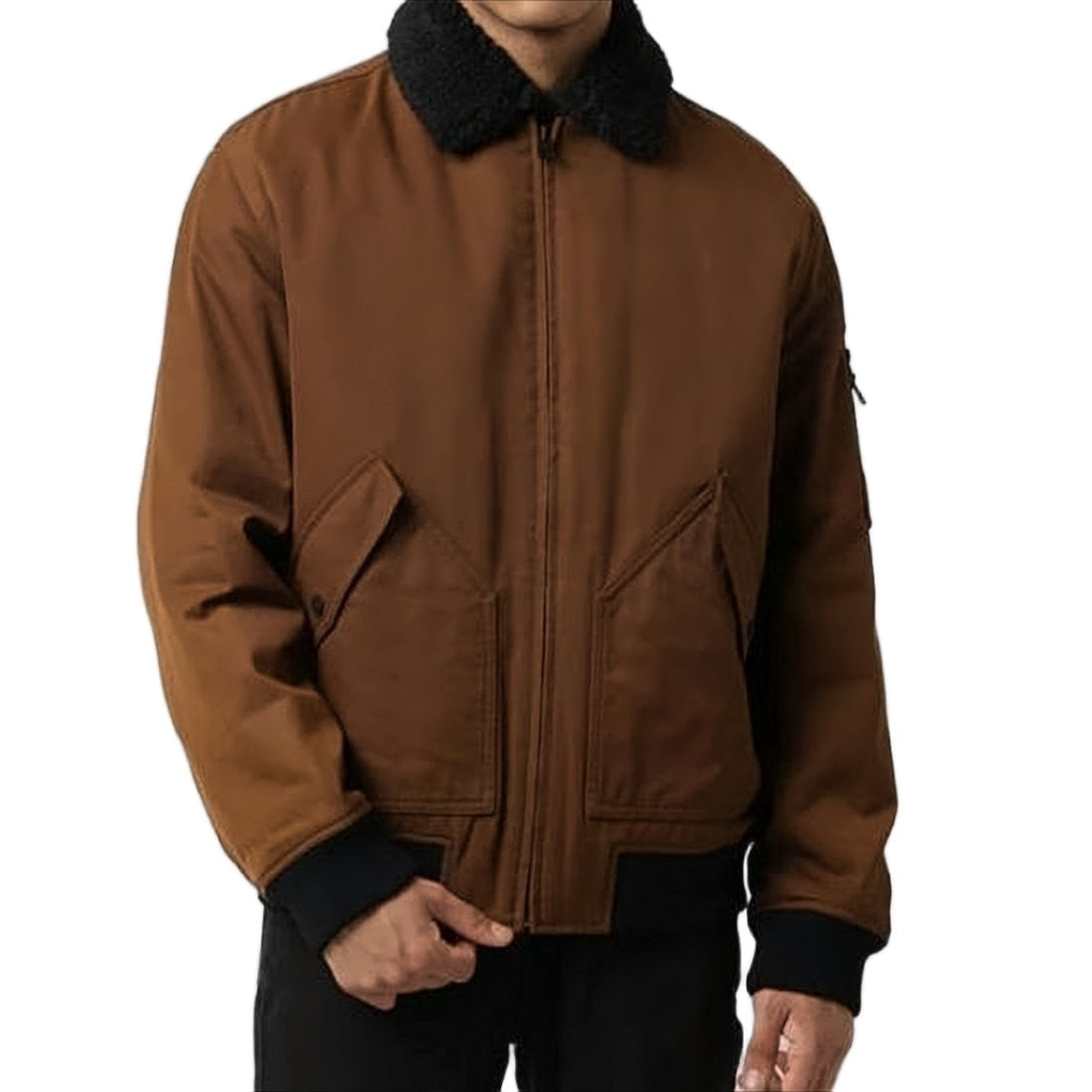 Hugo Boss Brown Casual Jacket With Textured Collar And Flap Pockets