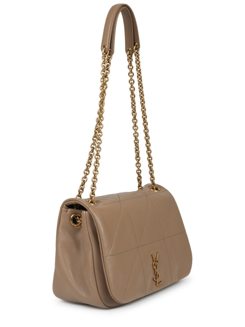 Saint Laurent Structured Beige Leather Shoulder Bag