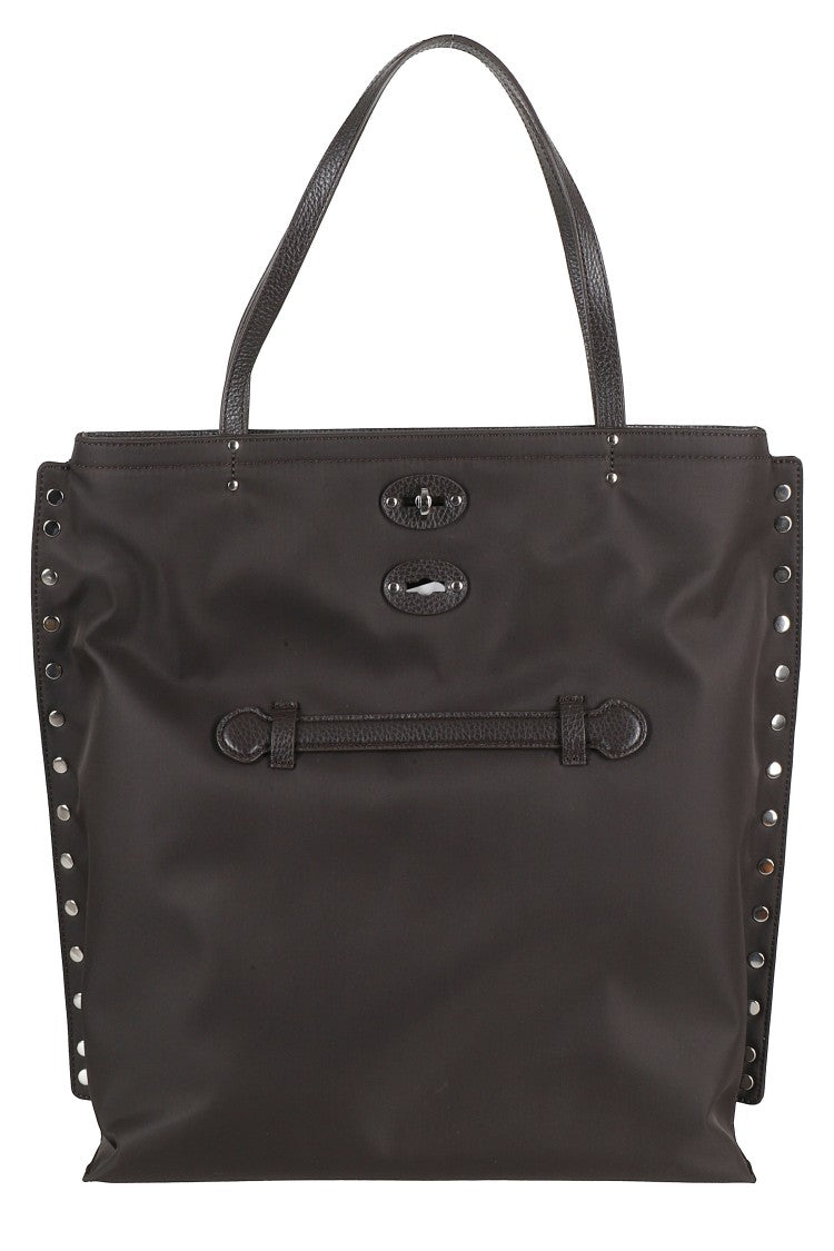 Zanellato Brown A Spasso Tokyo Medium Studded Nylon Shoulder Bag