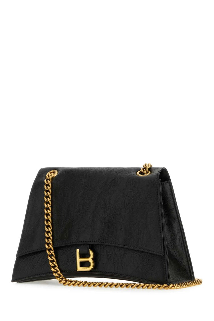 Balenciaga Black Leather Medium Crush Shoulder Bag