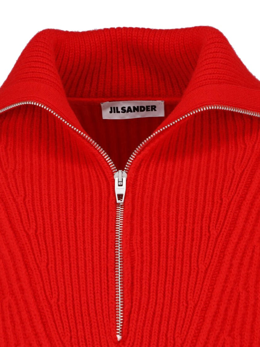 Jil Sander Cropped Ribbed Knit Sweater With Half-Zip Closure