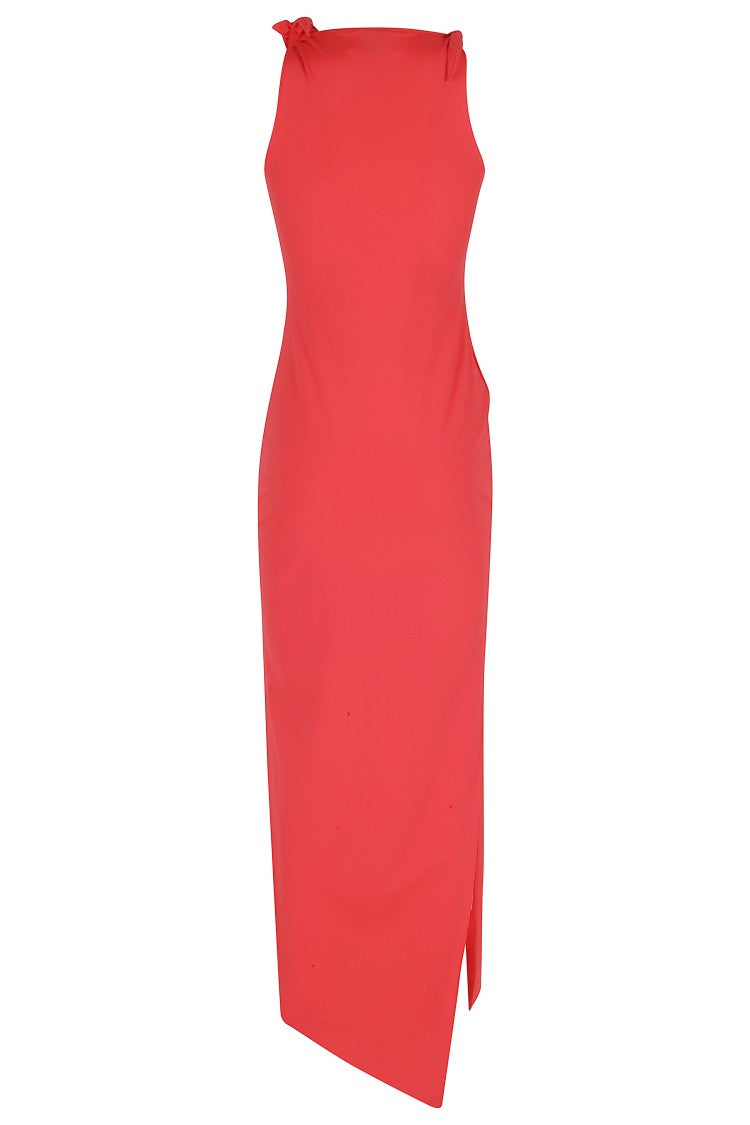 Coperni Red Floral Cut-Out Asymmetrical Maxi Dress