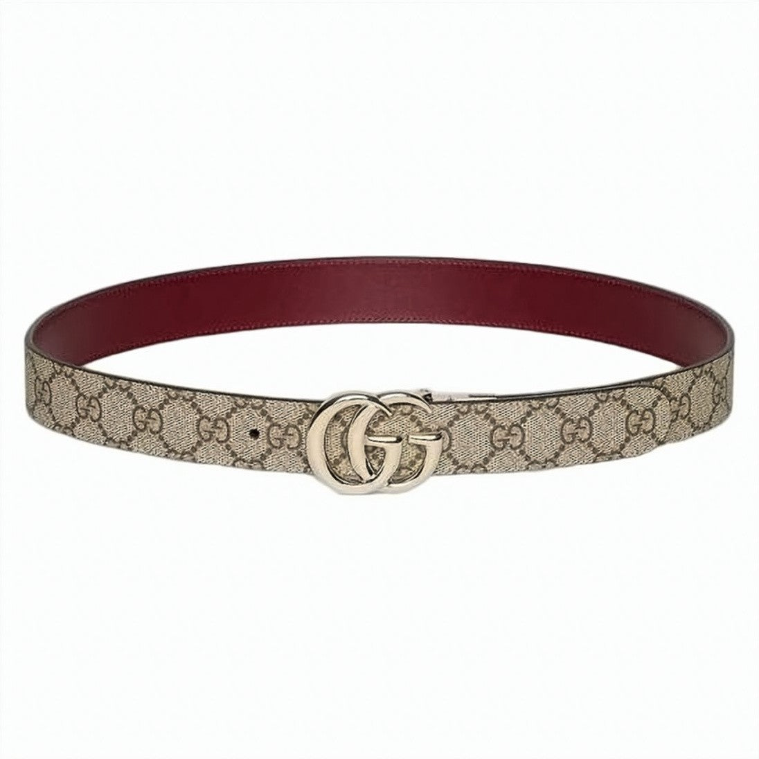 Gucci Slim Monogram Fabric And Leather Belt