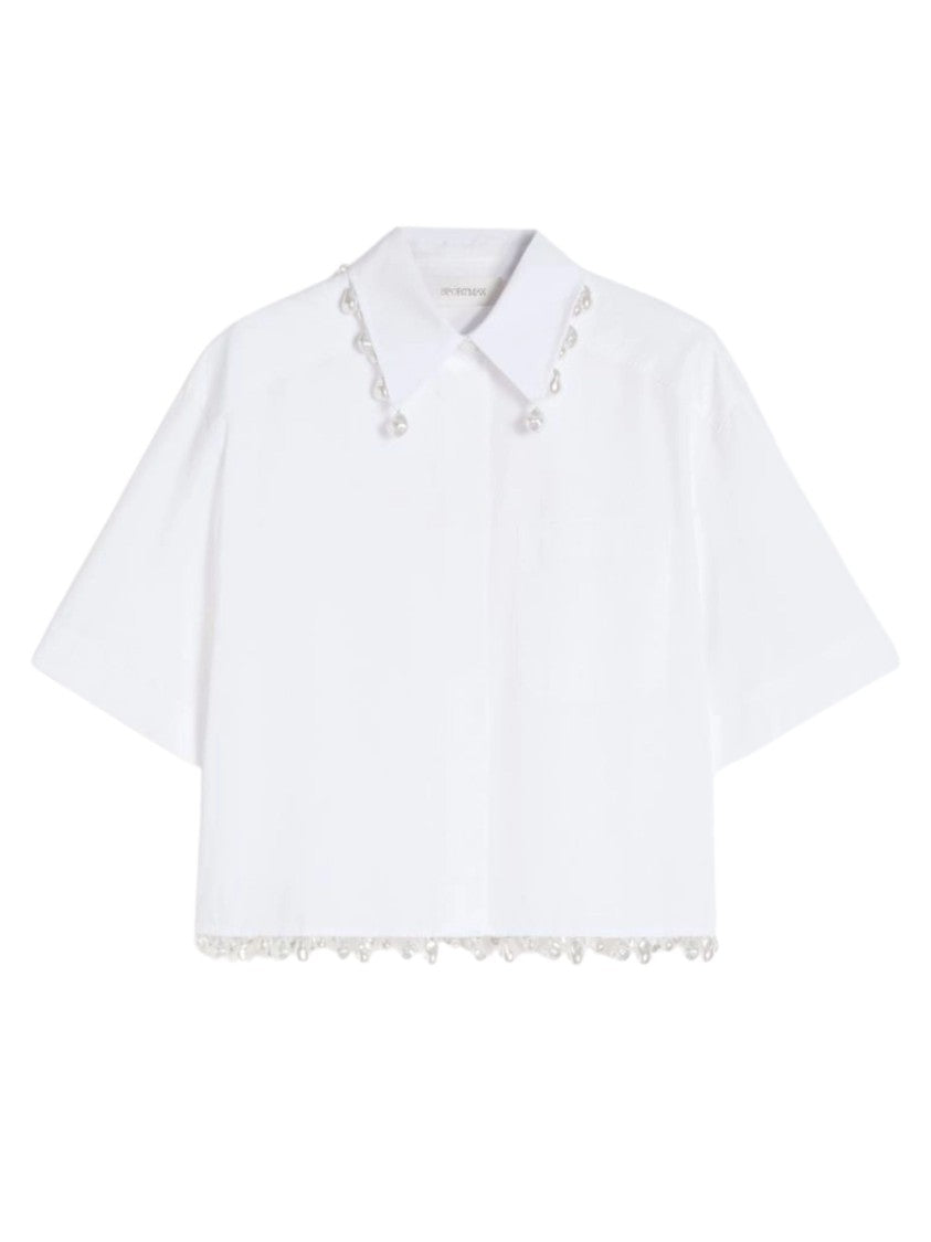 Sportmax White Pearl Embellished Poplin Shirt