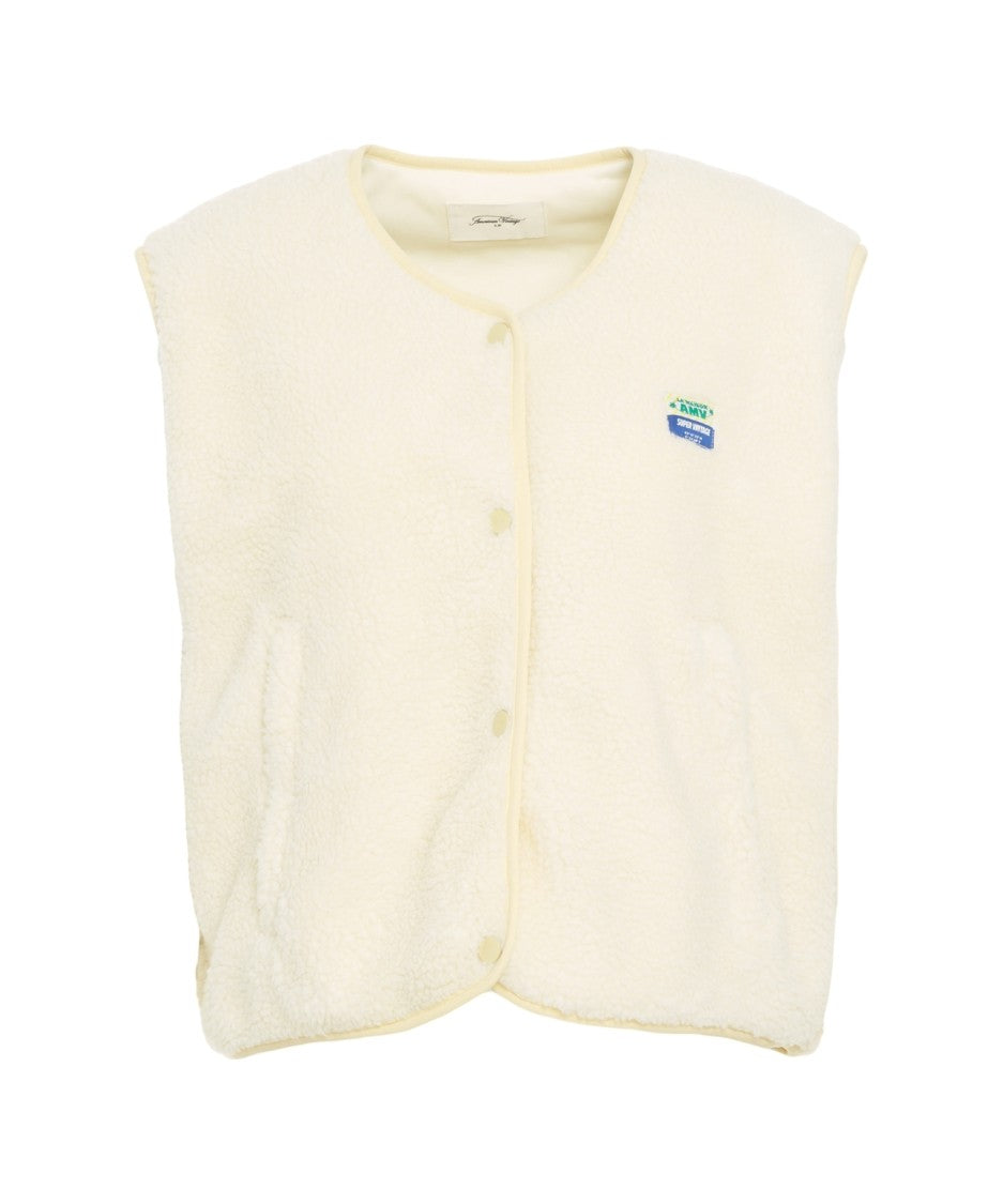 American Vintage Oversized Faux Fur Gilet With Round Neckline And Button Closure