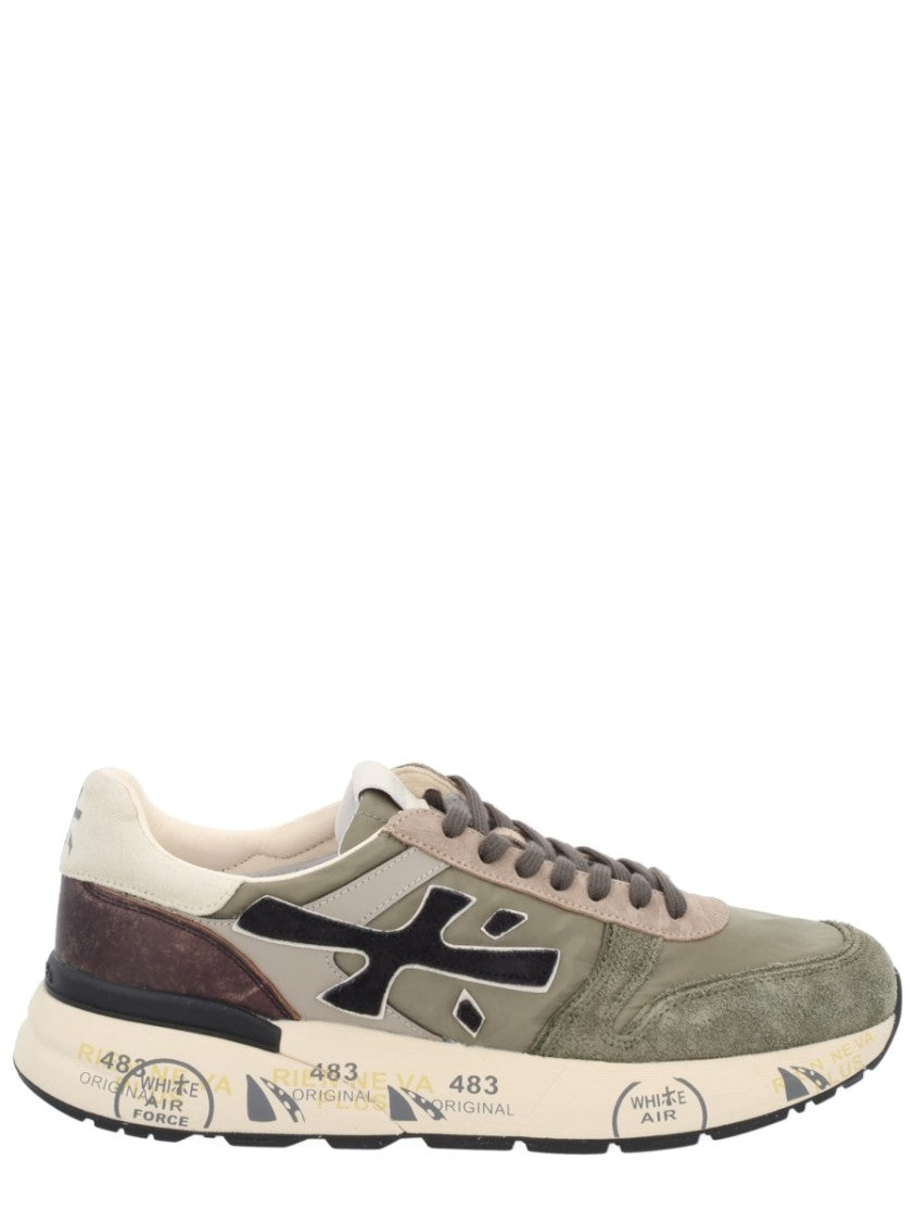 Premiata Textured Green And Beige Sneakers With Bold Accents