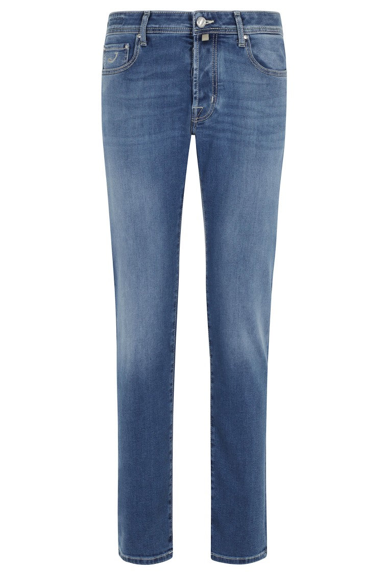Jacob Cohen Bard Medium Blue Cotton-Blend Slim Straight-Leg Jeans