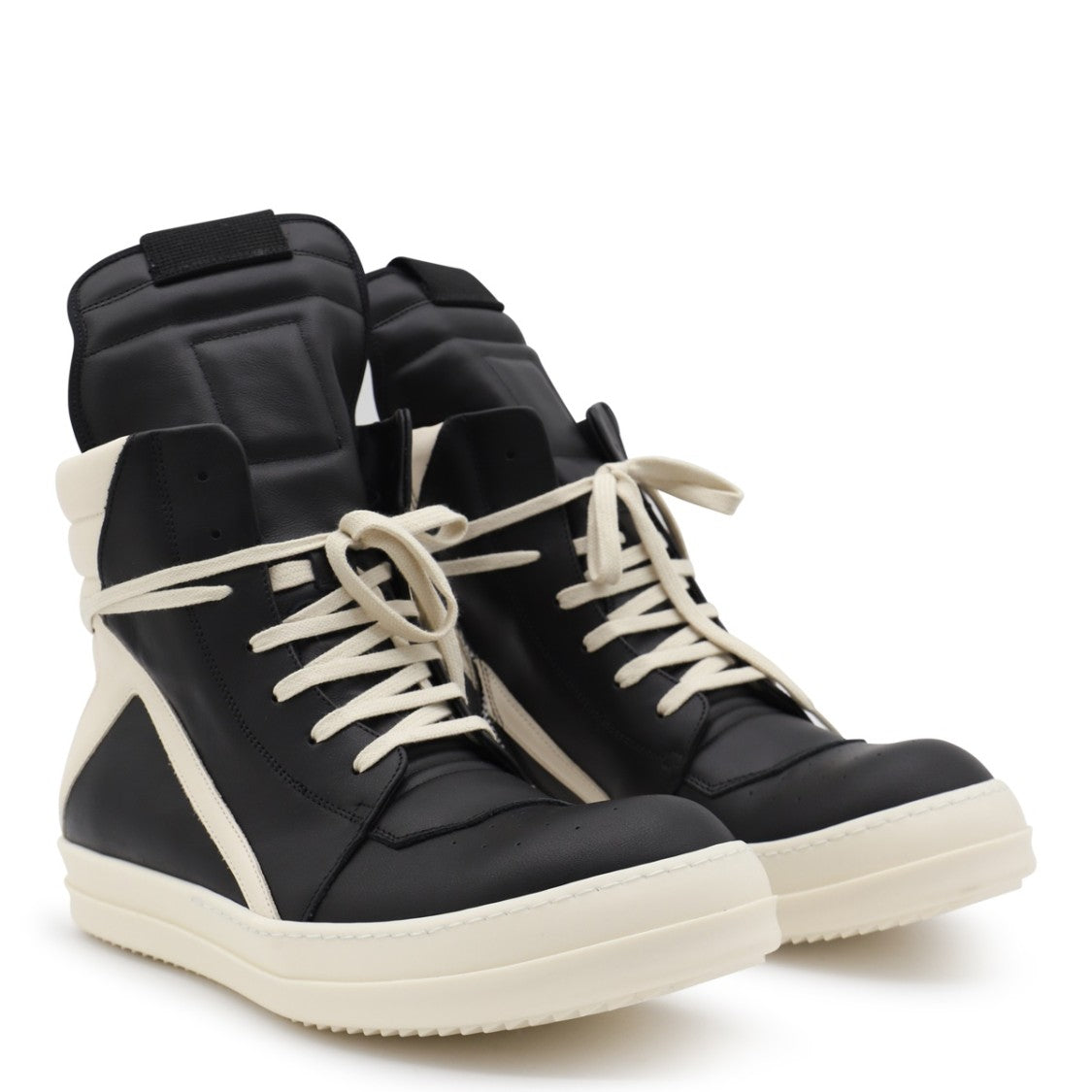 Rick Owens Black Leather Angular Paneling Sneakers