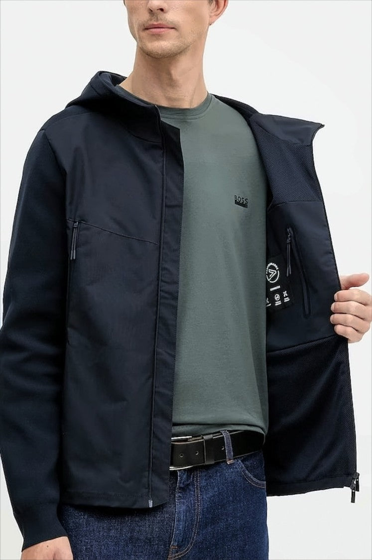 Boss Hooded Black Jacket With Zipped Pockets