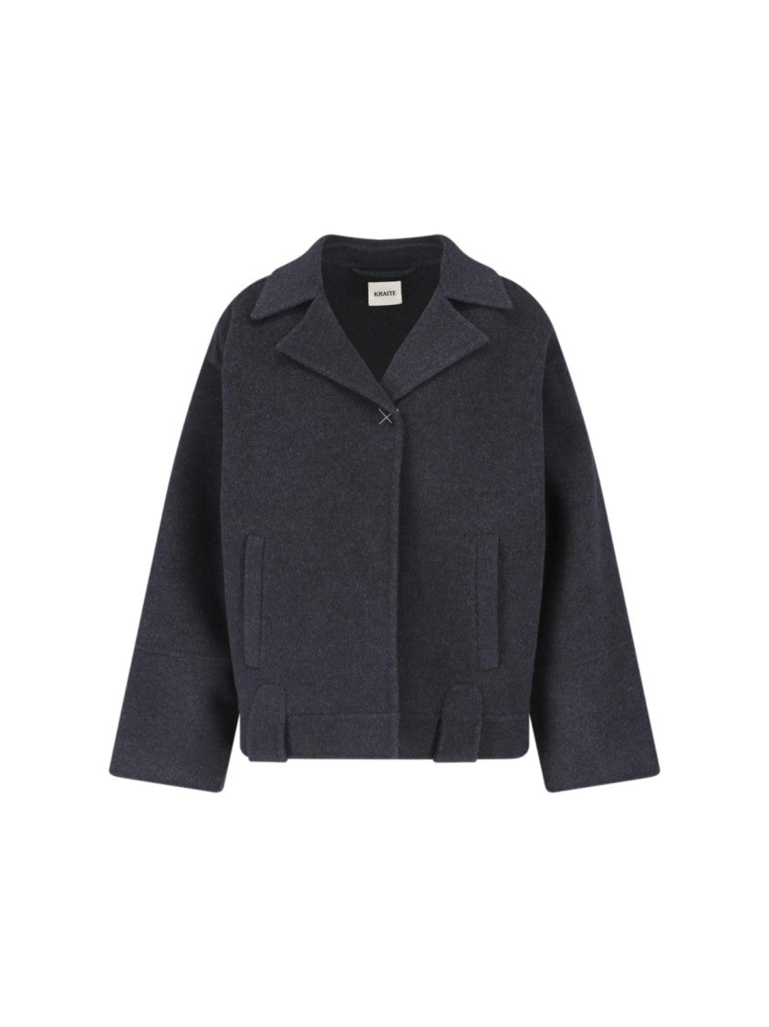 Khaite Textured Grey Wool Jacket With Classic Lapel And Belted Waist