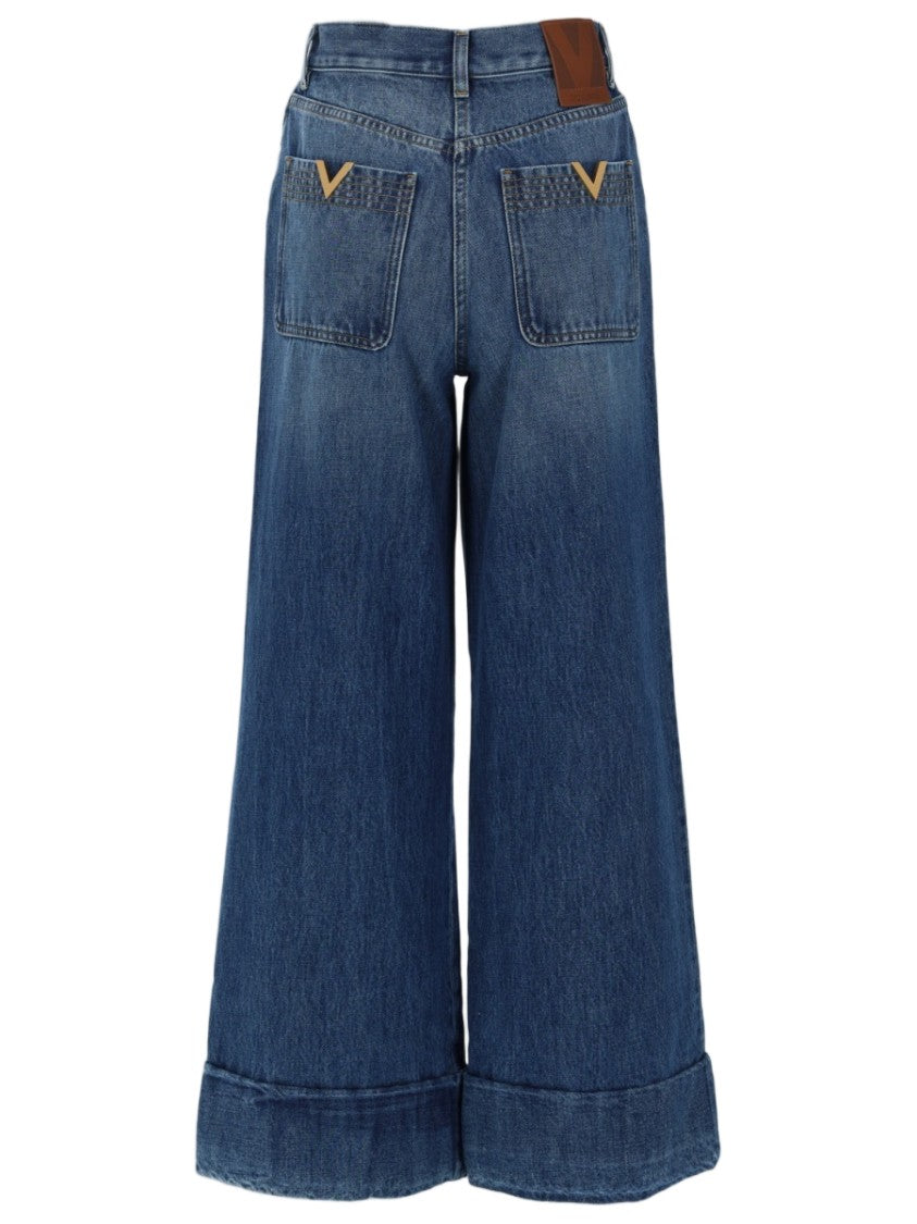 Valentino Wide-Leg Five-Pocket Denim Jeans