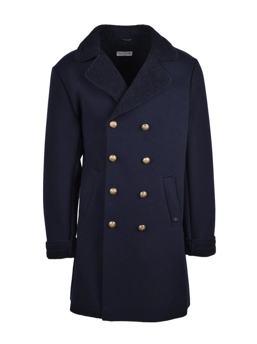 Daniele Alessandrini Blue Wool-Blend Double-Breasted Coat