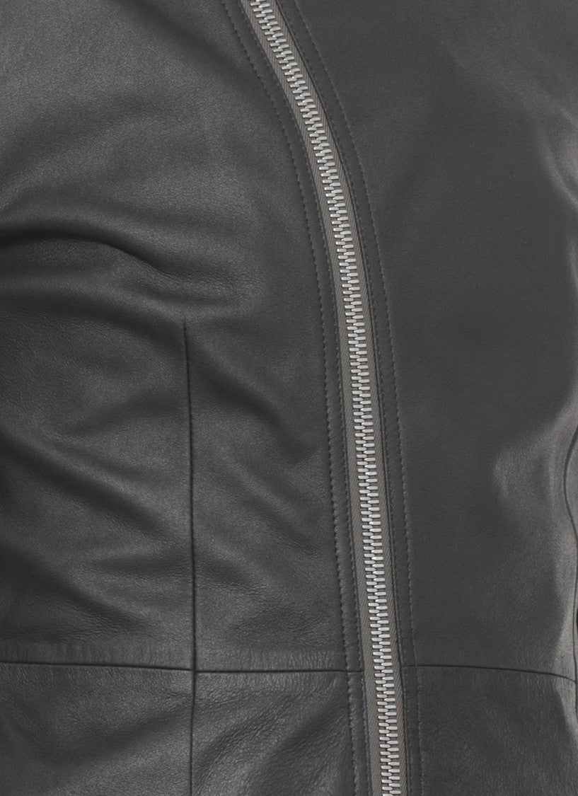 Rick Owens Black High Neck Gary Leather Coat