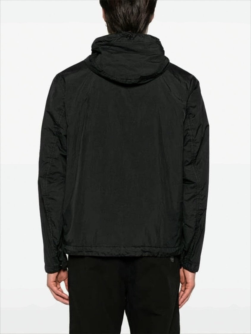 Stone Island Minimalist Black Hooded Jacket With Distinctive Patch